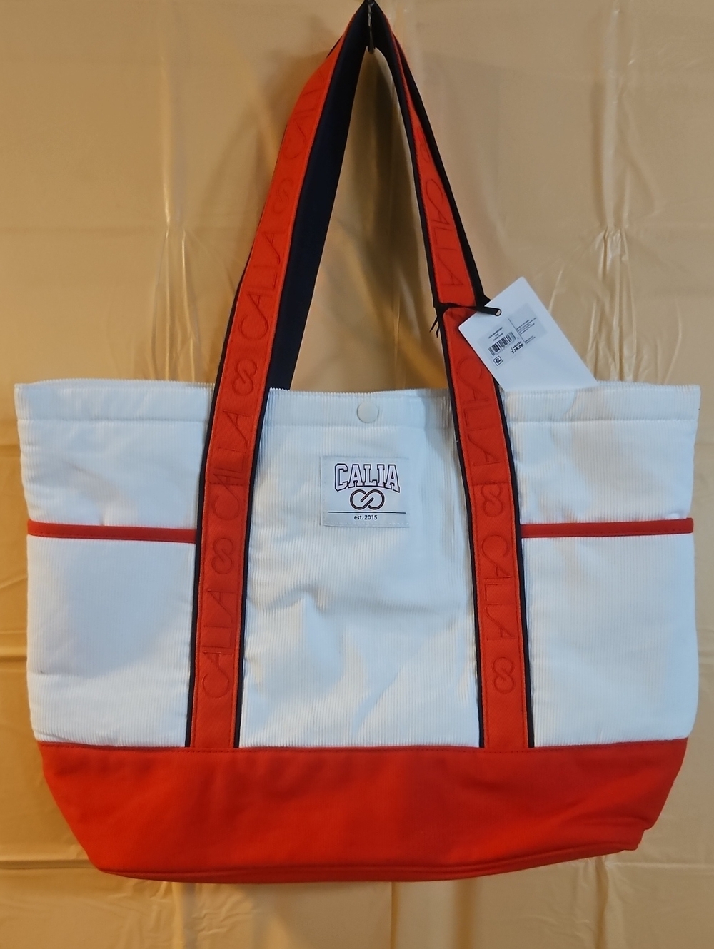 CALIA Women’s Anniversary Cord Tote: IVORY/RED: NEW WITH TAGS: OS